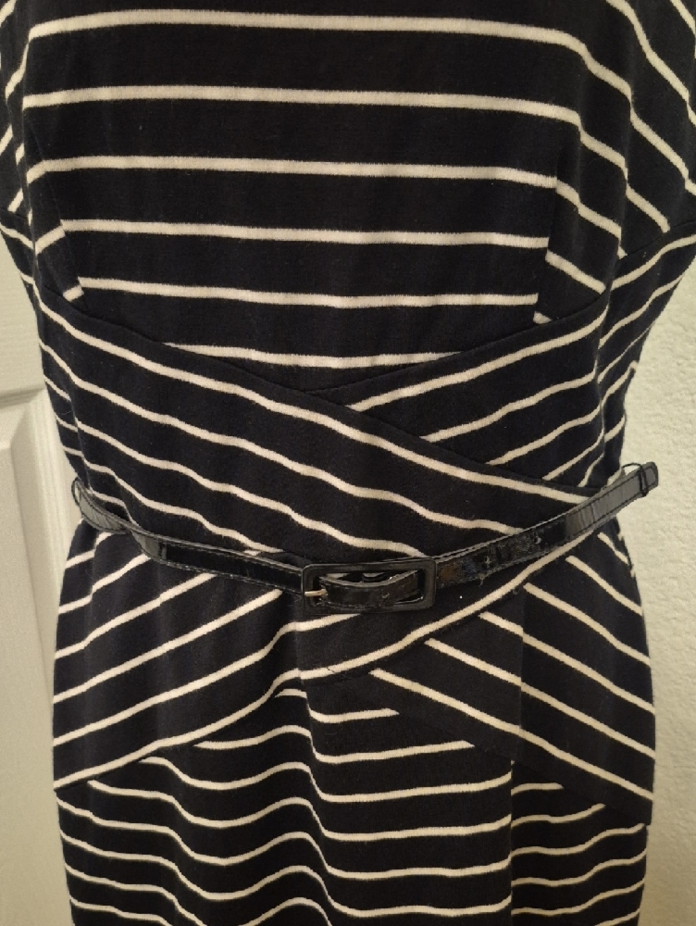 Black and White Striped Midi Sheath Dress - Picture 2 of 6